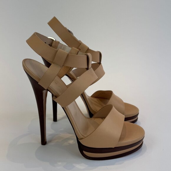 Casadei Tan and Brown Platform Sandals, US 10 - Picture 1 of 16